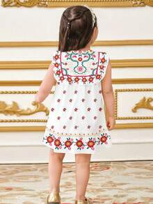 SHEIN Cute Floral Print, Baby Girls Flower Print Casual Dress, Suitable For Summer - Multicolor - View 1