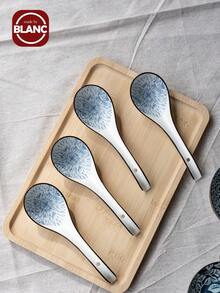 4/5 piezas Cuchara cerámica asiática, con mango largo, fácil de agarrar, base antideslizante, adecuada para fideos lamian japoneses, wonton chinos y vietnamitas, cuchara para fideos - Multicolor - Ver 2