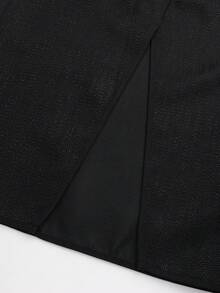 Franclia Petite 2pcs Women's Elegant Off Shoulder Fitted Top With Front Button And Pants Set, Autumn/Winter - Black - View 8