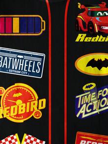 Batwheels X SHEIN Tween Boy Casual Everyday Commute Fashion Street Cartoon Car & Letter Print Contrast Piping Short Sleeve T-Shirt, Summer - White - View 3