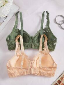 2件装女士浪漫蕾丝钢圈聚拢文胸套装 - 彩色 - 查看 2