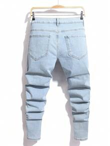 Manfinity Homme Men's Slim Fit Ripped Pocket Casual Denim Jeans Men Ripped Jeansstreetwear Jeans Men Ripped Denim Jeans - Light Wash - View 2
