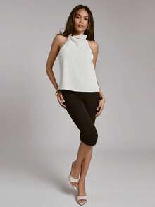 Hauture Women's Simple Cowl Neck With Gold Ornament Detail Sleeveless Loose Fit Daily Going Out Top - Apricot - View 4