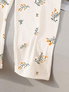 Tween Girls 2pcs Pajama Set - Green Long Sleeve Top & Floral Print Pants, Sleepwear - Green - View 4