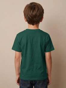 Playera para niño estilo urbano con estampado de cómic algodón suave corte holgado manga corta verano uso escolar y al aire libre playera - Verde - Ver 3