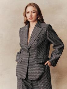 Anewsta 大码女式都市时尚复古条纹波浪纹理长袖翻领西装外套 女士套装 商务服装 - 彩色 - 查看 3