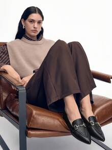 Mnmlis 女士尖头金属装饰休闲复古时尚平底鞋 - 黑色 - 查看 11