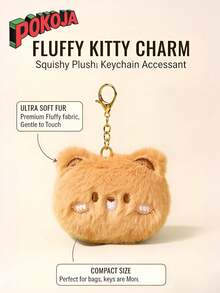 POKOJA LAND - BESTSELLERS 1个毛绒动物钥匙扣，可爱猫头造型，小巧挂件，适合女性、女孩，可作包包装饰配件或礼物。 - 彩色 - 查看 6