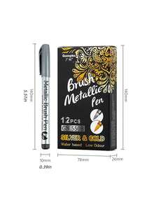 12pcs Soft Head Silver Metal Paint Pens For Diy Drawing On Black Card/Doodling/Craft/Scrapbooking/Sign-Making, School Supplies, Office Supplies, Stationery Supplies, School Stuff, School Things Back To School - Multicolor - View 3