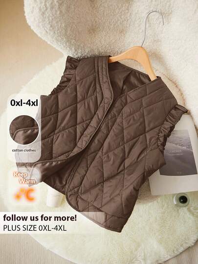 CosyJoli Chaqueta acolchada de talla grande con mangas raglán, estampado de cuadros de diamante, para mujer, ropa de otoño e invierno