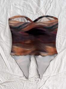 Soleia 女士休闲浪漫衬衫，适合夏季度假穿着，扭结前襟，不对称下摆，扎染印花 - 彩色 - 查看 2