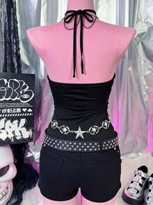 Sunspun Plus Size Rhinestone Skull Decor Detachable Waist Belt Suspender, Edgy Goth Style - Black - View 2