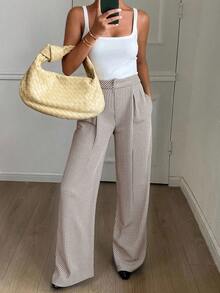DAZY Women's Casual Striped Print Loose Wide Leg Pants With Side Pockets, Suitable For Vacation, Daily Wear, And Commuting - Apricot - View 6