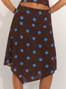 SHEIN BAE Chân váy họa tiết chấm bi thanh lịch, vạt bất đối xứng, thích hợp cho mùa hè. - màu nâu - Xem 6