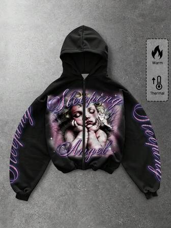 Street Life Sudadera con capucha de manga larga con estampado minimalista para hombre