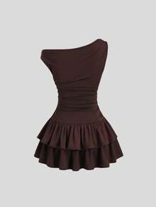 Sweetra Women's Sexy Bodycon Double Hem Short Dress - Brown - View 2