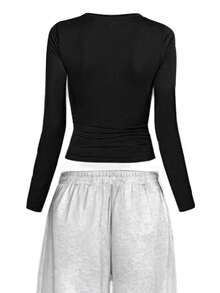 INAWLY New Arrival Hot Selling Women's Black T-Shirt With Embroidered Knight Design