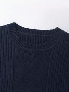 SHEIN Franclia 女士纯色圆领喇叭袖罗纹针织连衣裙 - 寶藍色 - 查看 5