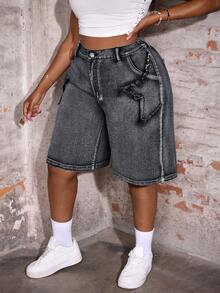 Slaydiva Plus Size Women Casual Non-Stretch Denim Shorts - Multicolor - View 5