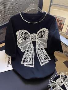 Resyla Women's Casual Bow Print Short Sleeve Top - Royal Blue - View 1