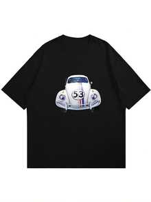 Versatile Casual Loose Fit Short Sleeve T-Shirt With Fun Racing Design Print, For Vacation, Work And Everyday Wear - Multicolor - View 4
