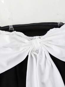 Đầm trễ vai thời trang cho thiếu nữ, váy ngắn phối màu đen trắng thanh lịch, đầm chữ A ôm sát trễ vai mùa hè, phù hợp cho hẹn hò, đi làm, dự tiệc, mặc hàng ngày, đa năng. - màu đen - Xem 7