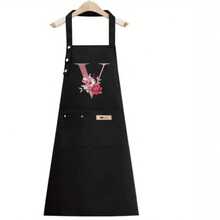 1PC Alphabet Series Black Base With Colorful Letters And Holographic Flower Pattern Cute Heart Print Apron, Perfect For Parties And Weddings, Made Of Peach Skin Fabric, Suitable For Kitchen, And Home Use – Unique Initial Letter Meaning Style. - Multicolor - View 9