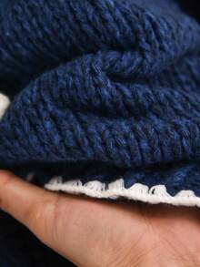 CosyJoli 秋冬大码休闲毛衣配领带蝴蝶结撞色装饰开衫 - 藍色 - 查看 7