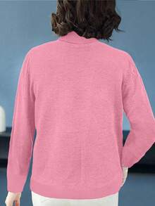 EMERY ROSE Women Daily Casual Solid Colored Minimalist Style Top, Knit Pullover Fall Winter - Pink - View 2