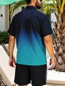 Surfspeed Bộ đồ đi biển nam gồm áo sơ mi ngắn tay và quần short in hình cây cọ. - xanh quân đội - Xem 2