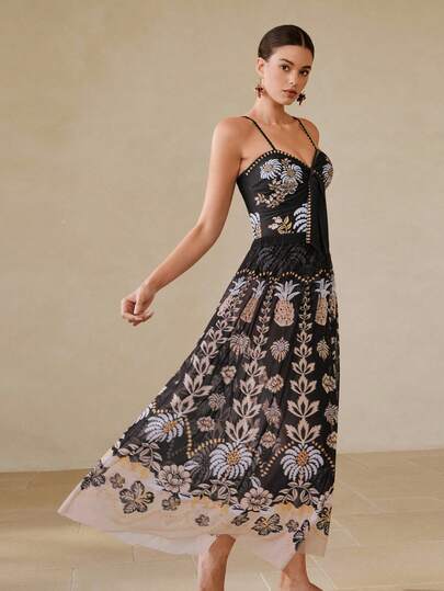 Swim Oasis Traje de baño estampado de cintura alta y efecto estilizante con falda de malla desmontable, popular para primavera/verano