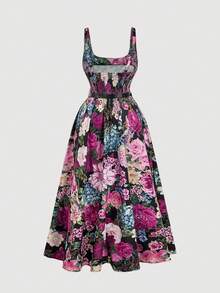SHEIN MOD Đầm không tay thanh lịch, thắt eo, in hoa dành cho nữ cỡ lớn - Nhiều màu - Xem 4