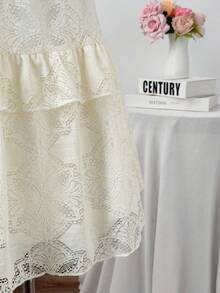 Sweetra High-End Luxury French Lace Dress, New Fashion Elegant Party/Evening Dress, Square Collar, Ruffle Sleeve, Scalloped Hem Patchwork Mini Dress, Graceful Birthday Party Cocktail Dress - Apricot - View 6