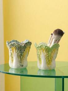 Joivida 1个瓷质卷心菜笔筒多功能化妆刷收纳架财富象征家居办公桌装饰圣诞节礼物创意田园风必备单品 - 彩色 - 查看 1