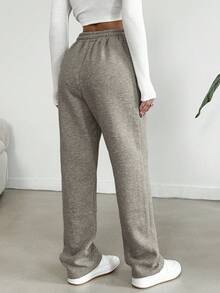 EURMUSE 100%Cotton Elastic Waistband Slanted Pocket Sweatpants - Grey - View 2