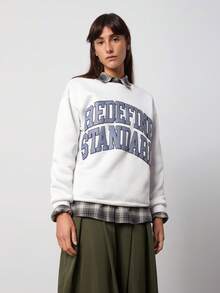 SURIMA 休闲简约印花圆领长袖加厚宽松女式卫衣 - 白色 - 查看 1