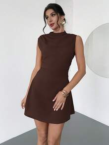 Firerie Women's Elegant Minimalist Delicate Romantic Sweet Daily Commute Wedding Party Music Festival Vacation Pleated A-Line Mini Dress, Red Camisole Chocolate Brown Dress - Coffee Brown - View 4