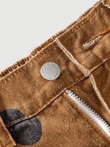 SHEIN PETITE Women's Casual Washed Polka Dot Print Denim Jeans