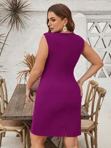 SHEIN Clasi Plus Size Ruched Fitted Mini Dress,Bodycon Dress,Purple Mini Dress - Red Violet - View 2
