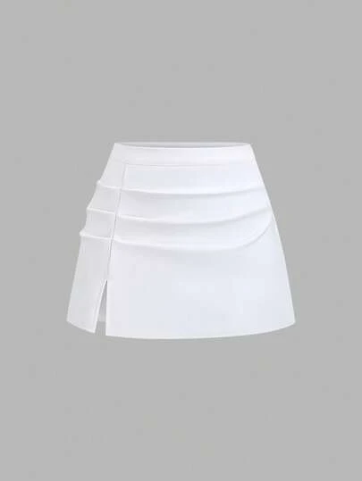 Sweetra Petite Höst/vinter Casual A-linjeformad utsvängd minikjol i PU-läder, elegant stil för små kvinnor