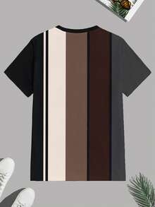 Manfinity Homme Stylish Striped Pattern Casual Slim Fit Short Sleeve T-Shirt, Essential For Dates And Gatherings, Suitable As Gift For Boyfriend