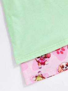 SHEIN 2件套女婴可爱狗狗印花荷叶边袖睡衣套装，夏季女婴家居服连衣裙度假睡衣上衣裤子T恤女婴服装女童夏季服装女婴服装春季婴儿睡衣假日旅行休闲夏季服装 - 彩色 - 查看 5