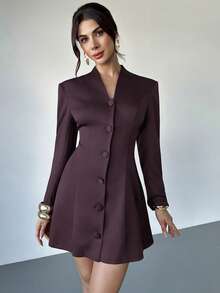 Firerie Women's Dark Purple Elegant Blazer Dress,Autumn A-Line Casual Business Commuter Dress,Fitted Silhouette Cocktail Party Wedding Guest Date Dresses - Apricot - View 10