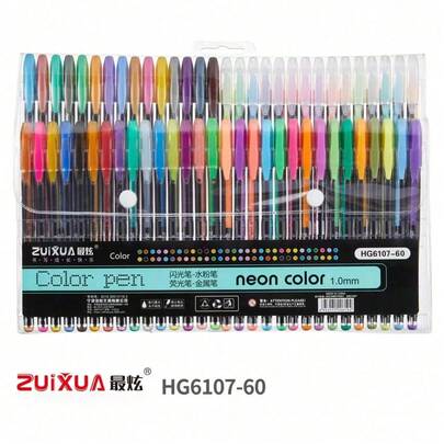 Bộ bút gel kim tuyến nhiều màu sắc, 60 màu lấp lánh, phù hợp cho mọi lứa tuổi, dùng để viết, tô màu, vẽ graffiti, làm sổ lưu niệm, nhật ký, v.v., thích hợp cho việc học tập, chuẩn bị cho năm học mới.
