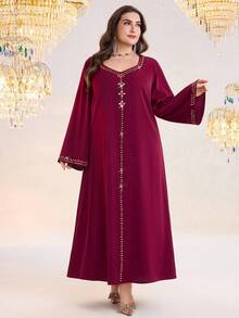 Al Najma 大码女士优雅派对水钻装饰阿拉伯风格连衣裙