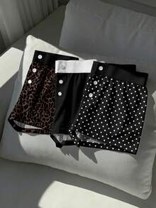 Comfortcana 3件套女士复古波点豹纹黑色休闲短裤，百搭，适合外出、搭配、街头风、机场造型，时尚别致，Y2K风格 - 彩色 - 查看 4
