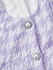 SHEIN MOD Women's 2 In 1 Black Waist-Cinching Long Sleeve Flounced Lightweight Blazer , Business Casual, Office Wear , Elegant, College Students In Fall/Winter - Lilac Purple - View 3