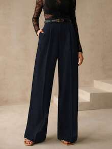 Anewsta Women's Solid Color Slant Pocket Straight Leg Dress Pants, Suitable For Work - Royal Blue - View 4