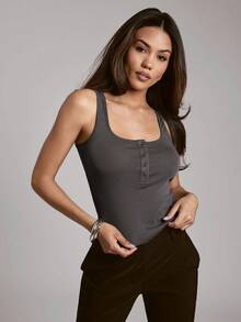 Hauture Women's Sexy Simple Semi Sheer Knit Simple Sexy Casual Tank Top - Grey - View 2