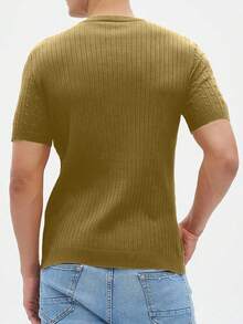 Manfinity Homme Áo thun nam tay ngắn dệt kim màu trơn thời trang thường ngày - Màu Mù tạt vàng - Xem 5